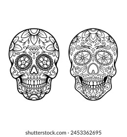 Illustration of mexican sugar skull. Day of the dead. Dia de los muertos. Vector illustration