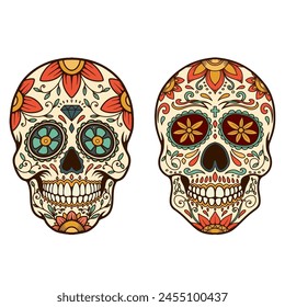 Illustration of mexican sugar skull. Day of the dead. Dia de los muertos. Vector illustration