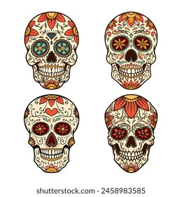 Illustration of mexican sugar skull. Day of the dead. Dia de los muertos. Vector illustration