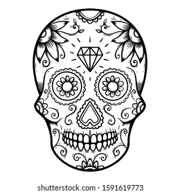 Illustration of mexican sugar skull. Design element for poster, logo, label, design. Vector illustration