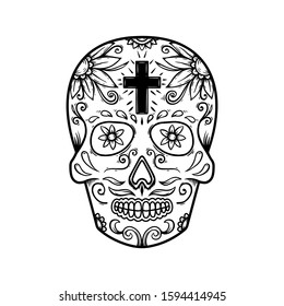 Illustration of mexican sugar skull. Design element for poster, logo, label, design. Vector illustration