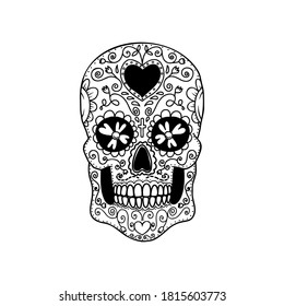 Illustration of mexican sugar skull. Design element for logo, emblem, sign, poster, card, banner. Vector illustration