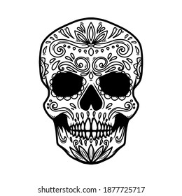 Illustration of mexican sugar skull. Design element for logo, label, sign, poster. Vector illustration