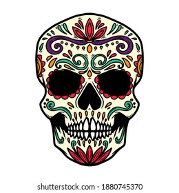 Illustration of mexican sugar skull. Design element for logo, label, sign, poster. Vector illustration