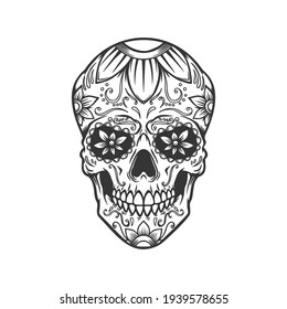 Illustration of mexican sugar skull. Design element for logo, label, sign, poster. Vector illustration