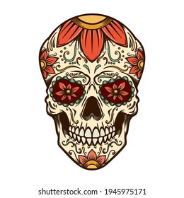 Illustration of mexican sugar skull. Design element for logo, label, sign, poster. Vector illustration