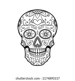 Illustration of mexican sugar skull. Design element for emblem, sign, poster, package design. Vector illustration