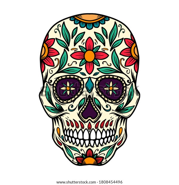 Illustration Mexican Sugar Skull Design Element Stock Vector (Royalty ...