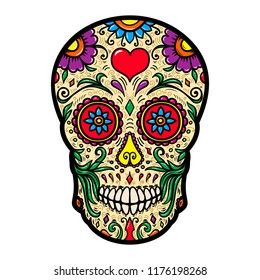 Illustration of mexican sugar skull isolated on white background. Design element for poster, card, t shirt. Vector image