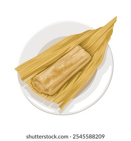 Illustration of Mexican tamales on a plate, isolated on white background.