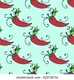 Illustration of Mexico chili pepper. Seamless pattern.