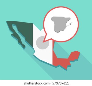 Illustration of a  Mexico map and a comic balloon with  the map of  Spain