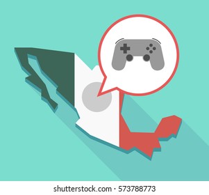 Illustration of a  Mexico map and a comic balloon with  a game pad