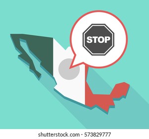 Illustration of a  Mexico map and a comic balloon with  a stop signal
