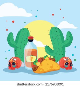 illustration of mexico with mexican items