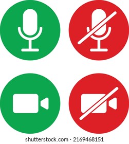 illustration of mic and video icon for mute, unmute, on and off. Symbol for communication mobile apps and web design button. line art