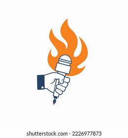 illustration of microphone and fire, vector art.