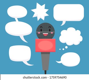 Illustration of a Microphone Mascot with Different Speech Bubbles