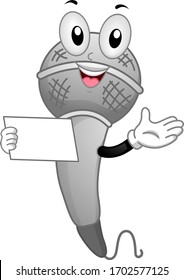 Illustration Of A Microphone Mascot Hosting A Show, Talking And Holding A Cue Card Or Flash Card