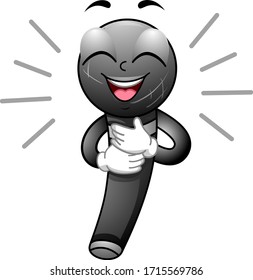 Illustration of a Microphone Mascot Laughing and Holding Self. Stand Up Comedy