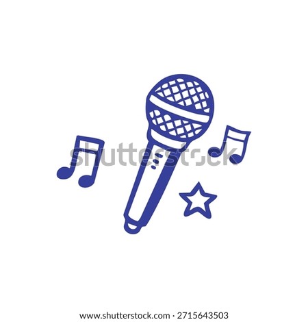 Illustration of a microphone, musical notes, and star against a white background