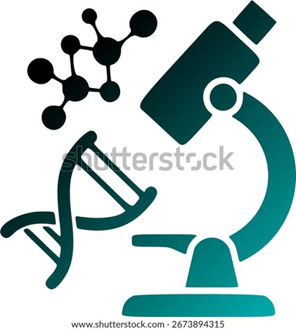 Illustration of a microscope, DNA strand, and molecular structure, representing scientific research.