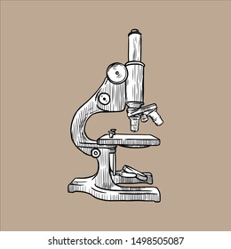 Illustration of Microscope. Hand drawn. Vintage Style - Vector