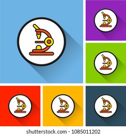 Illustration of microscope icons with long shadow