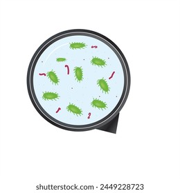 Illustration of microscopic view of bacteria. Vector of Bacterial microorganism in microscope circle