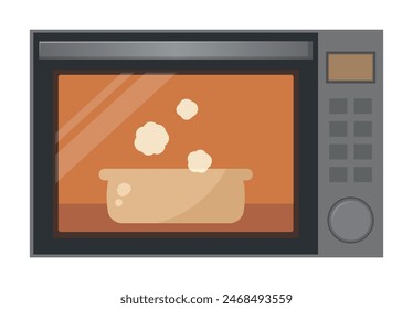 Illustration of a microwave oven heating a gratin dish