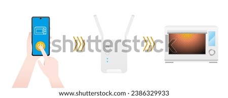 It is an illustration of a microwave oven that can be operated from a smartphone with IoT.
