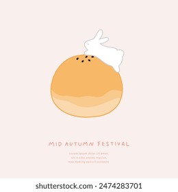 Illustration of mid-autumn festival with rabbit and egg yolk pastries.