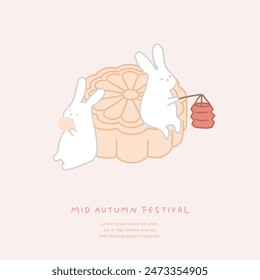 Illustration of mid-autumn festival with rabbit and moon cake.