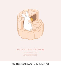 Illustration of mid-autumn festival with rabbit and moon cake.