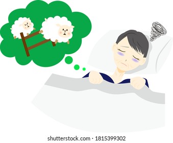 Illustration of a middle aged woman with insomnia