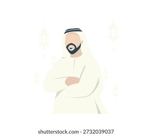 Illustration of Middle Eastern Man with Lanterns, People Icon