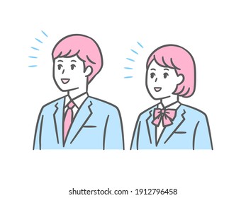 Illustration of middle and high school students looking up, school uniform and sailor suit