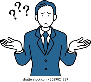 Illustration of a middle male making a gesture of do not know, I am having trouble.