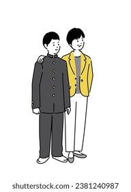 Illustration of a middle school boy and an adult woman, vector