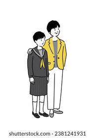 Illustration of a middle school girl and an adult woman, vector