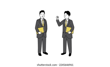 Illustration of a middle-aged man with a book and a young man in a suit, in vector format.