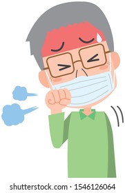 Illustration of a middle-aged man coughing