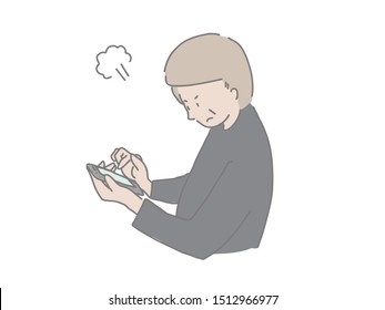 Illustration of a middle-aged man operating a smartphone. Easy to design with simple taste.