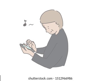 Illustration of a middle-aged man operating a smartphone. Easy to design with simple taste.
