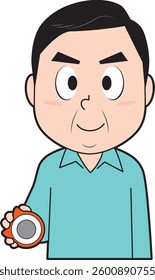 Illustration of a middle-aged man playing pachinko