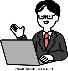Illustration of a middle-aged man in a suit talking online