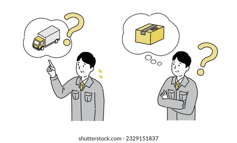 Ilustración de un hombre de mediana edad vestido de trabajo que tiene problemas para entregar un paquete, vector