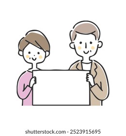Illustration of middle-aged people holding message boats.