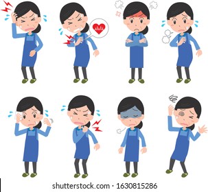 Illustration of a middle-aged woman with poor health due to menopause