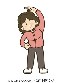 Illustration of an middle-aged woman stretching. Vector illustration on white background.